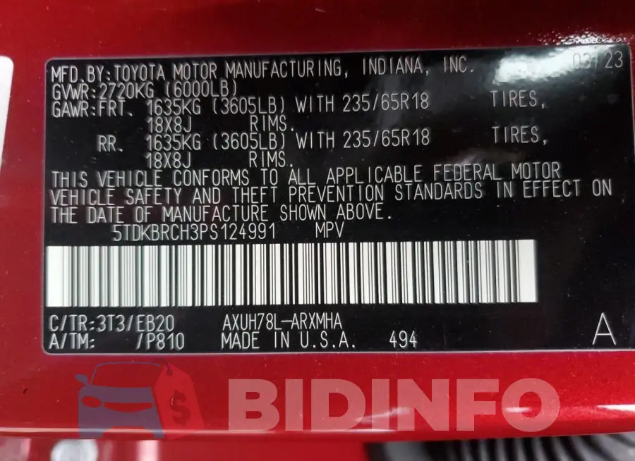 5TDKBRCH3PS124991 Photo# 13