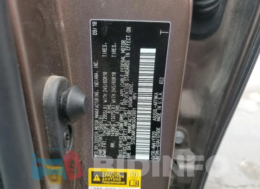 5TDZARFH8KS042891 Photo# 14