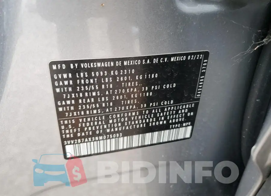 3VV2B7AX3NM075093 Photo# 13