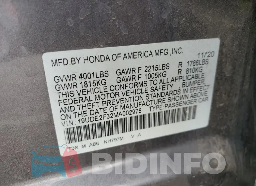 19UDE2F32MA002978 Photo# 12