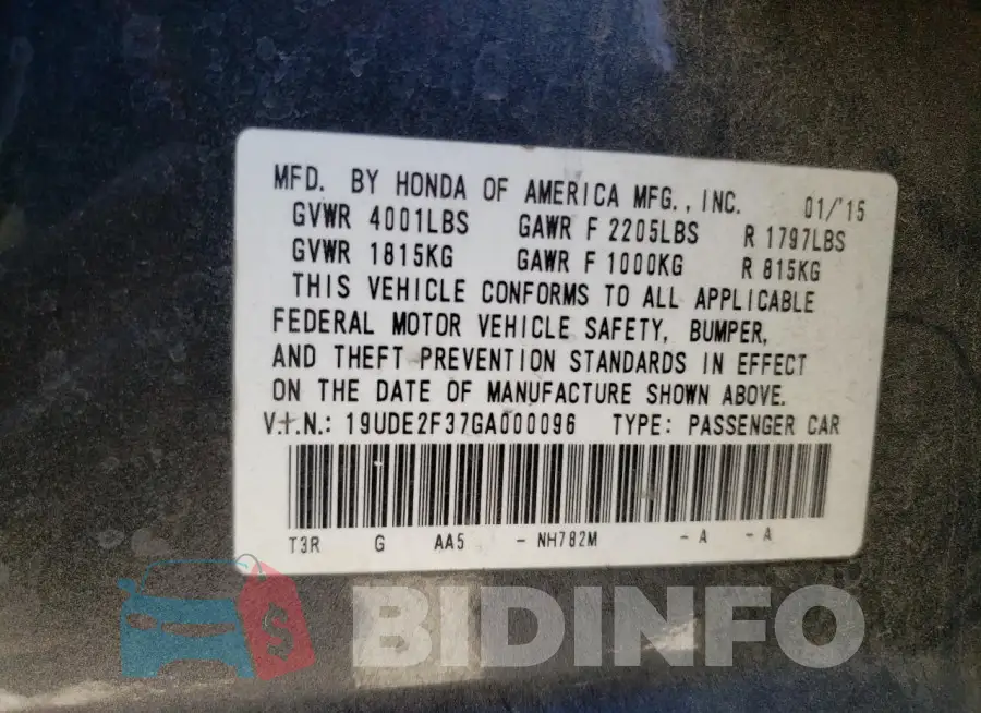 19UDE2F37GA000096 Photo# 12