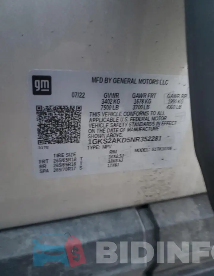 1GKS2AKD5NR352281 Photo# 14