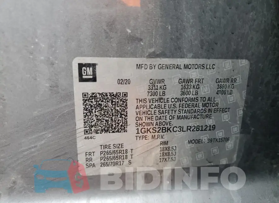 1GKS2BKC3LR281219 Photo# 14