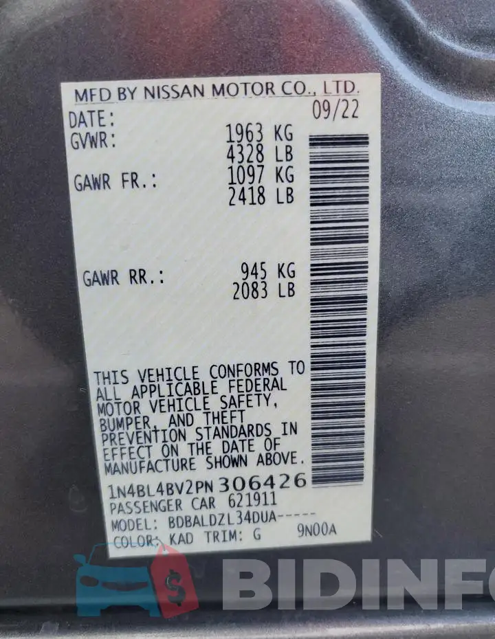 1N4BL4BV2PN306426 Photo# 12
