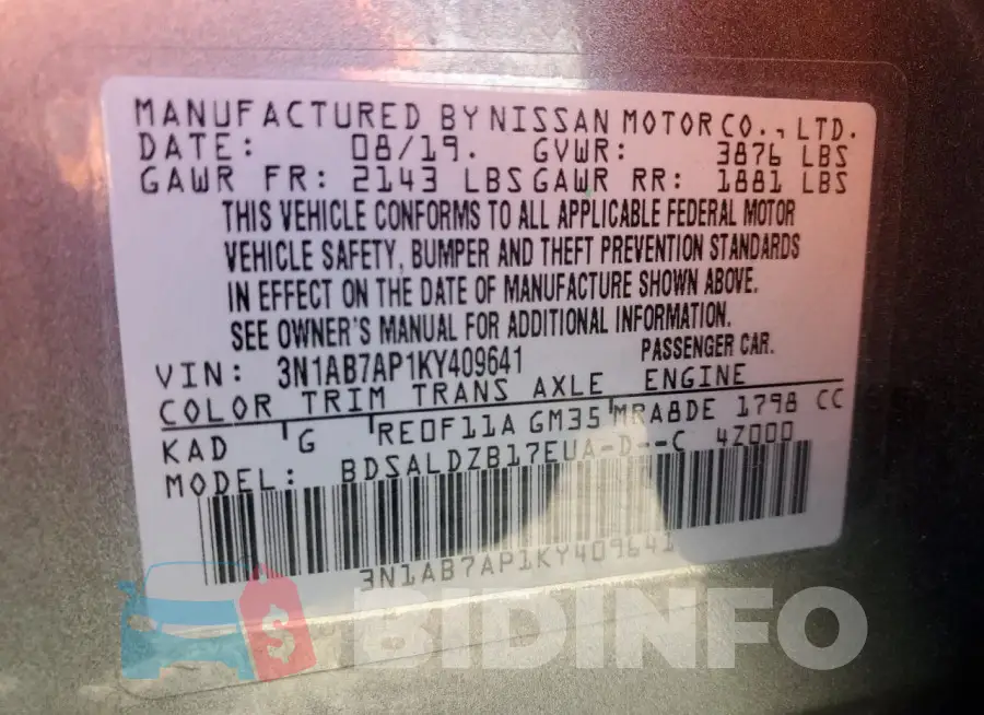 3N1AB7AP1KY409641 Photo# 12