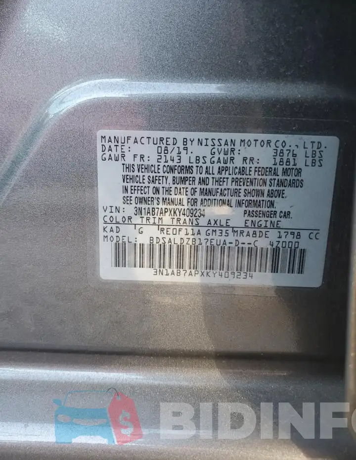 3N1AB7APXKY409234 Photo# 12