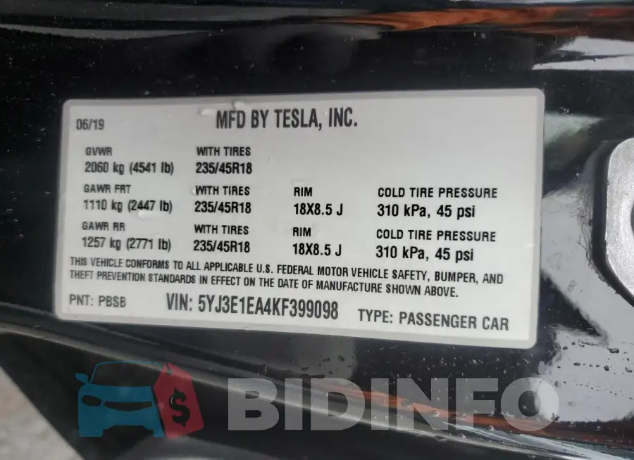 5YJ3E1EA4KF399098 Photo# 12