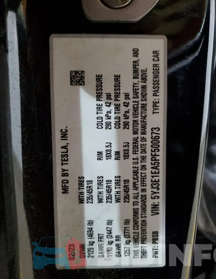 5YJ3E1EA5PF500673 Photo# 13