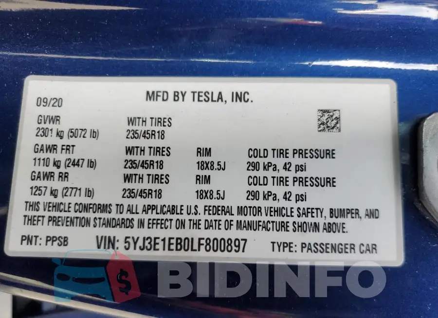 5YJ3E1EB0LF800897 Photo# 12