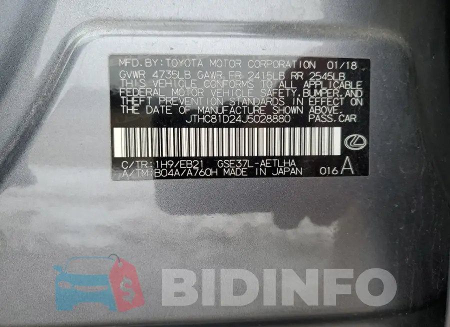 JTHC81D24J5028880 Photo# 12