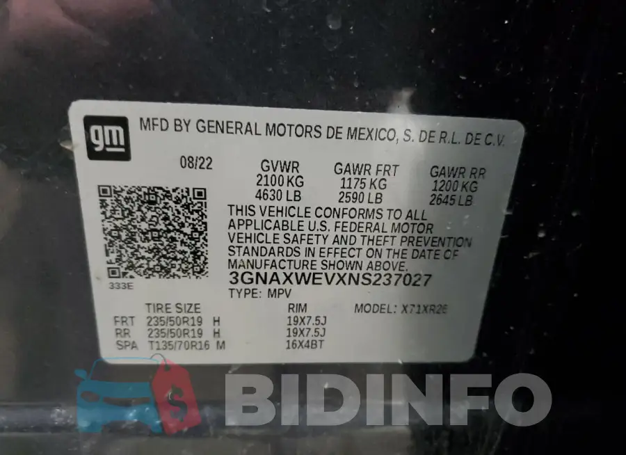 3GNAXWEVXNS237027 Photo# 14