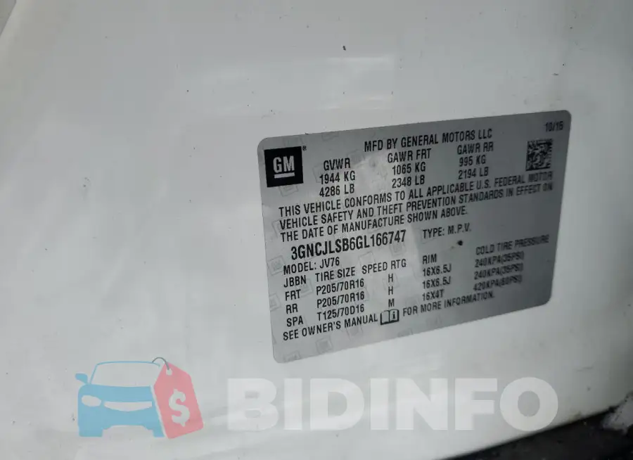 3GNCJLSB6GL166747 Photo# 13