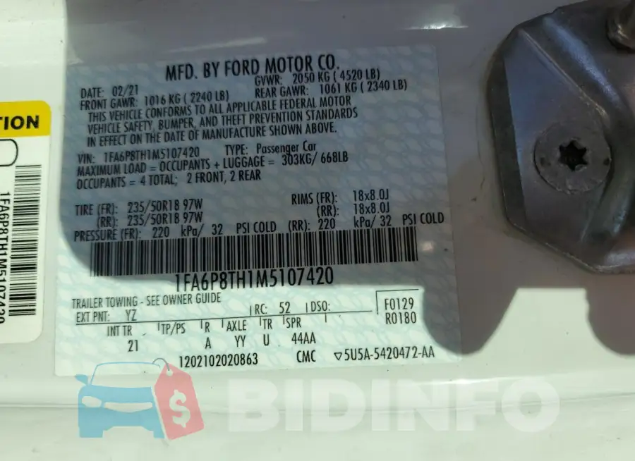 1FA6P8TH1M5107420 Photo# 12