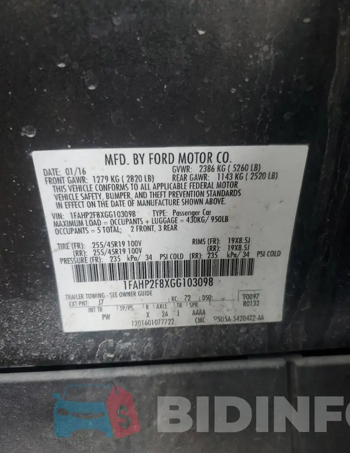 1FAHP2F8XGG103098 Photo# 13