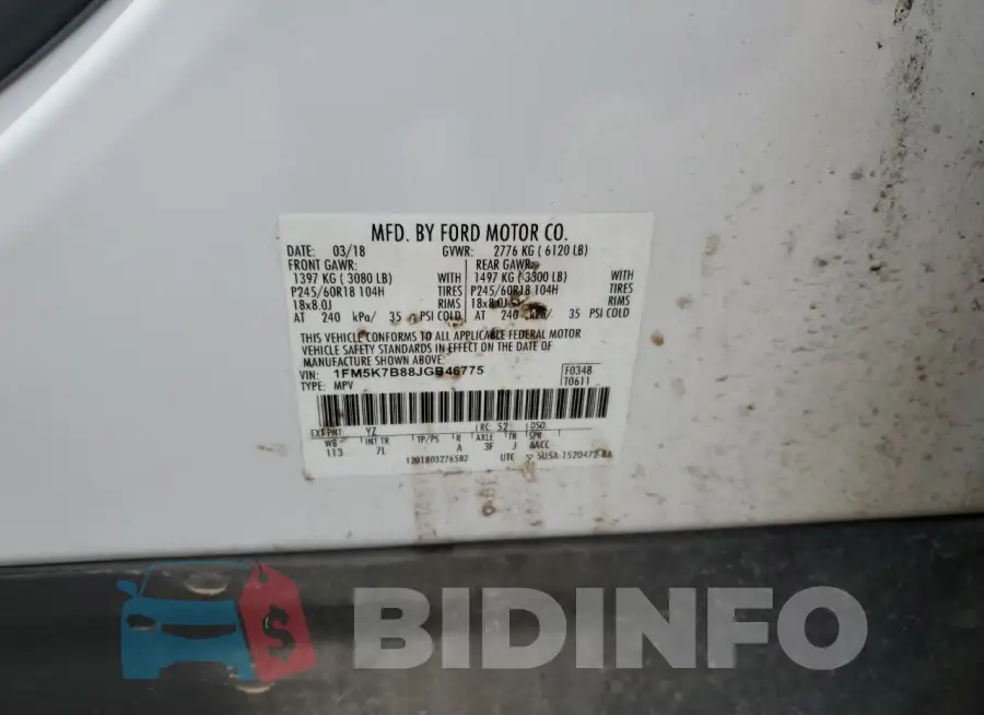 1FM5K7B88JGB46775 Photo# 13