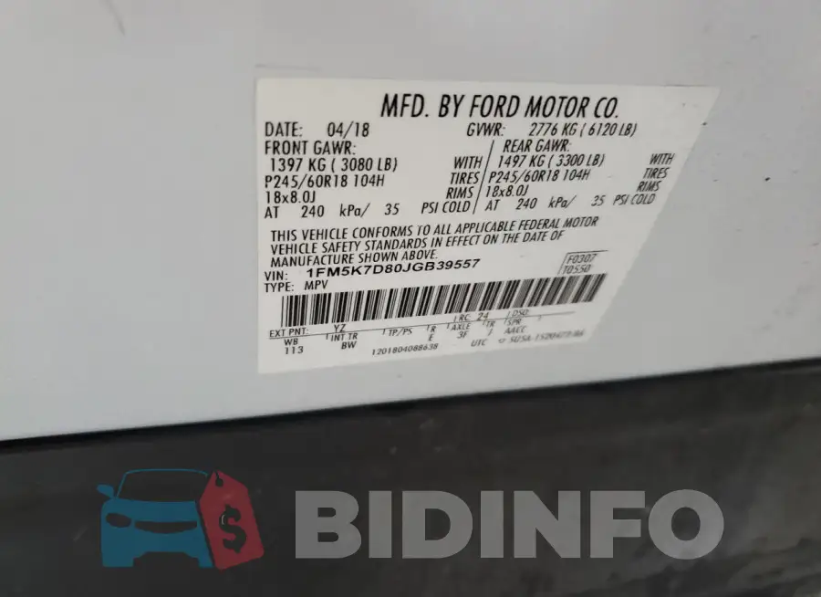 1FM5K7D80JGB39557 Photo# 13