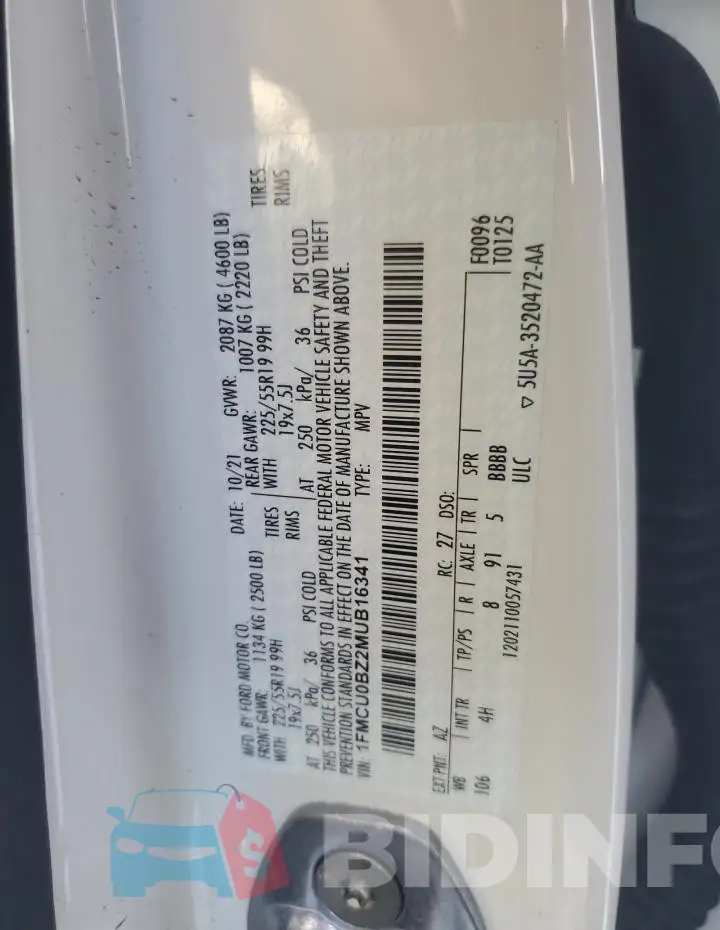 1FMCU0BZ2MUB16341 Photo# 13