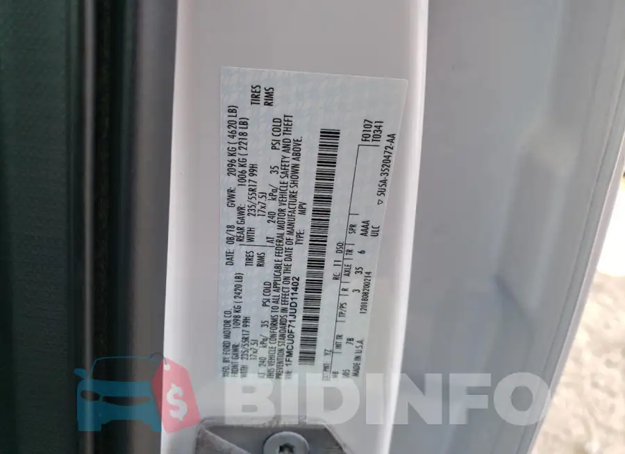 1FMCU0F71JUD11402 Photo# 13
