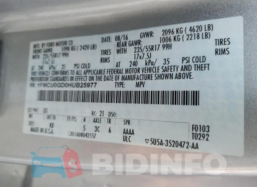 1FMCU0GD0HUB25977 Photo# 13