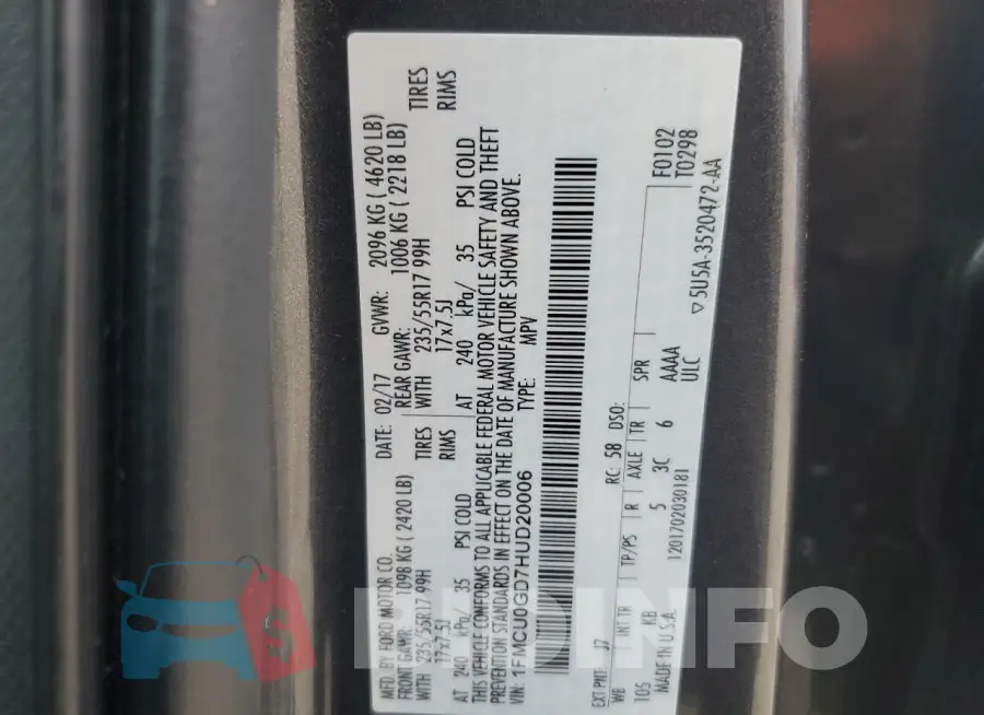 1FMCU0GD7HUD20006 Photo# 13