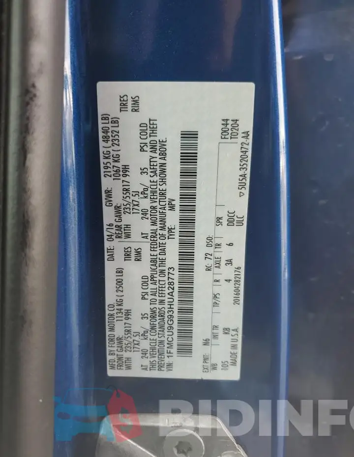 1FMCU9G93HUA28773 Photo# 13
