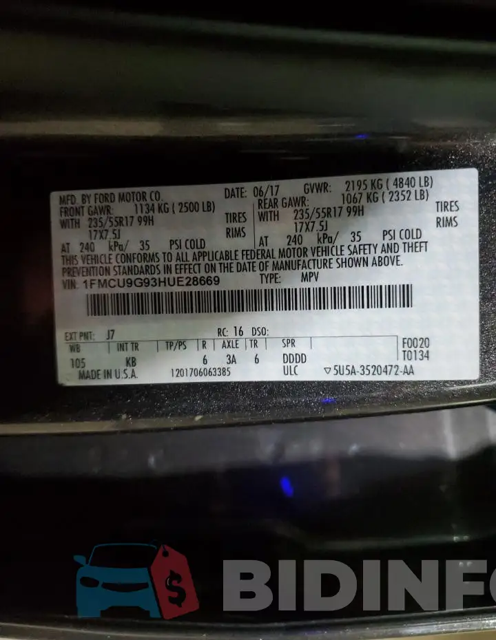 1FMCU9G93HUE28669 Photo# 13