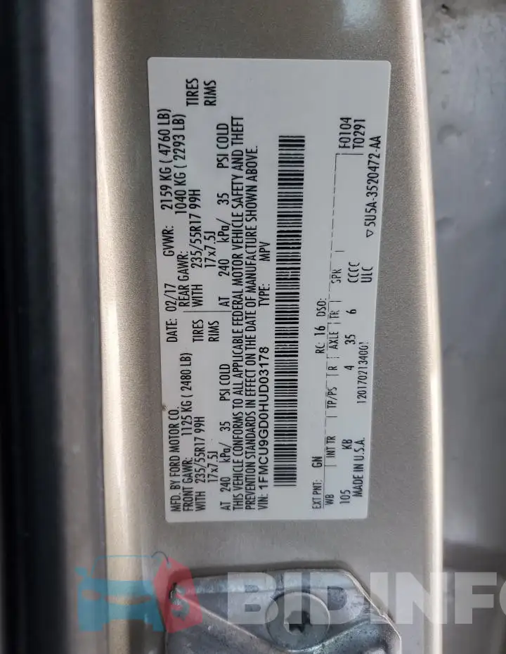 1FMCU9GD0HUD03178 Photo# 13