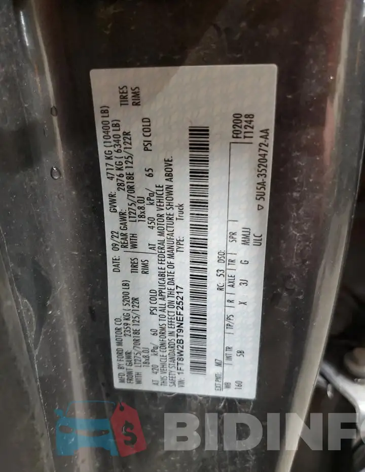 1FT8W2BT9NEF25217 Photo# 12