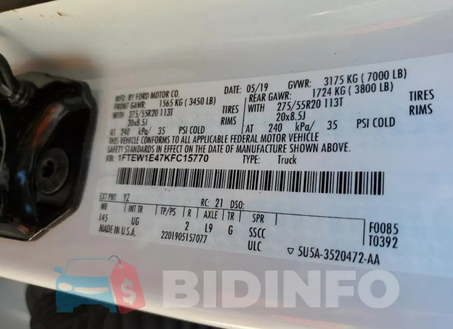 1FTEW1E47KFC15770 Photo# 12