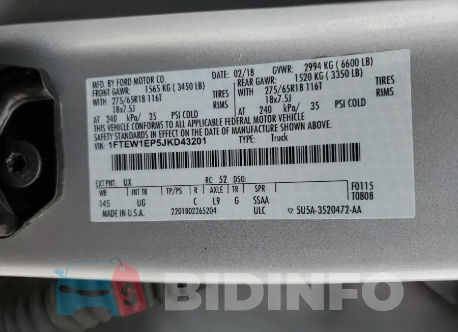 1FTEW1EP5JKD43201 Photo# 12
