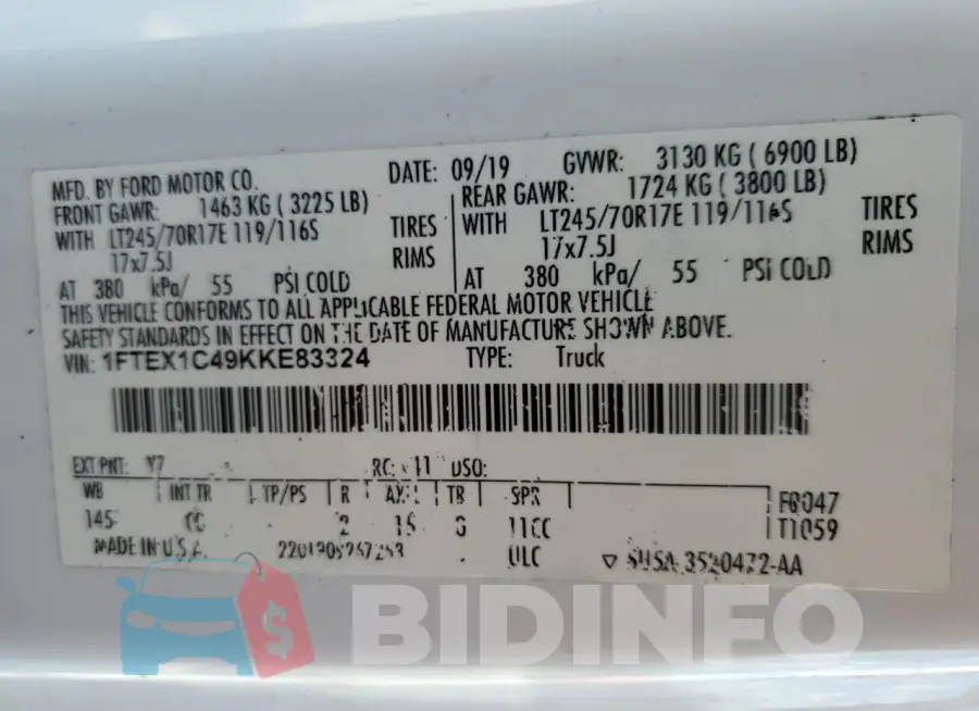 1FTEX1C49KKE83324 Photo# 12