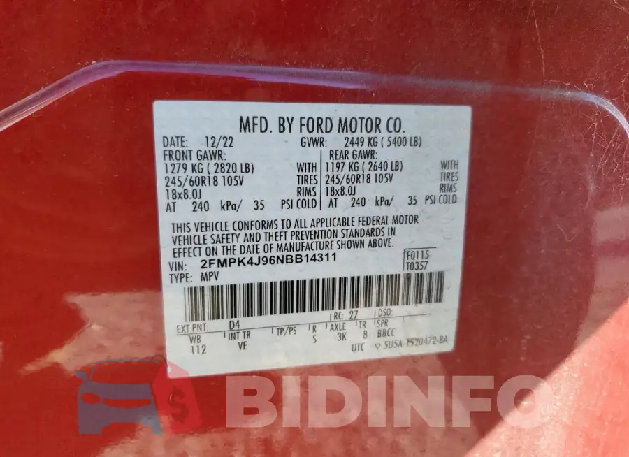 2FMPK4J96NBB14311 Photo# 13