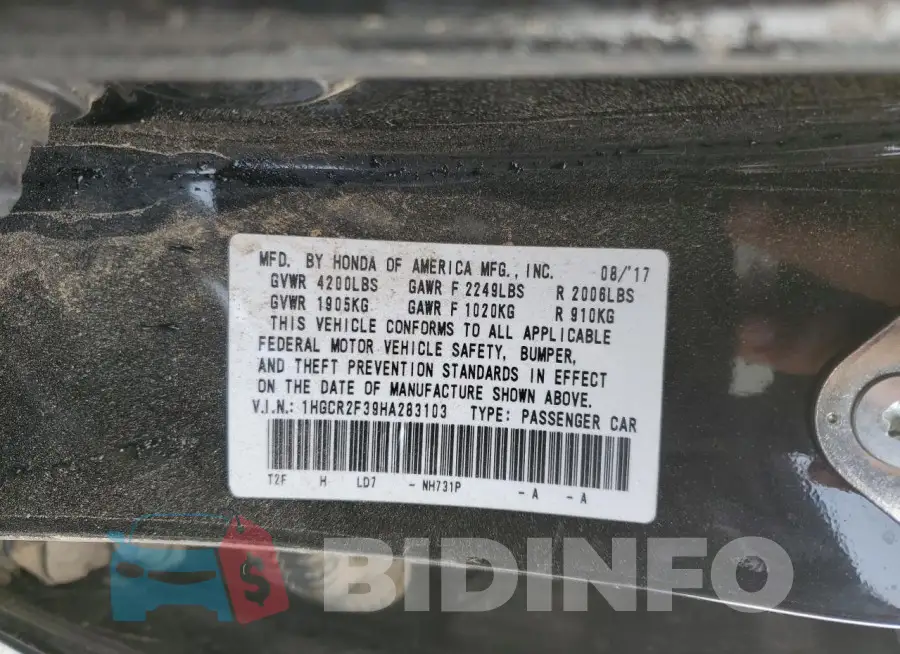 1HGCR2F39HA283103 Photo# 13