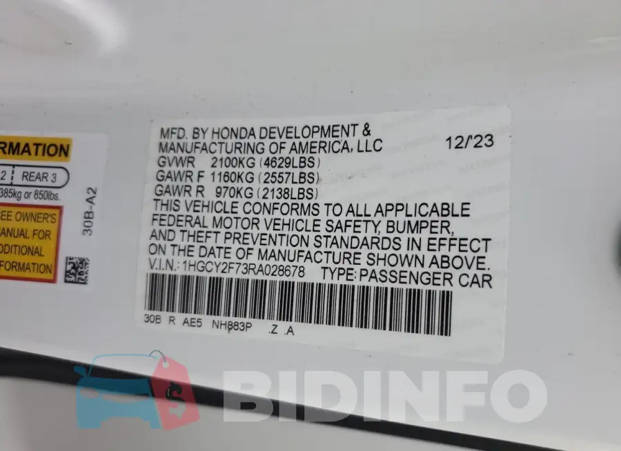 1HGCY2F73RA028678 Photo# 13