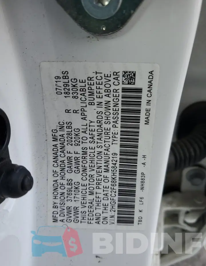 2HGFC2F68KH584219 Photo# 12