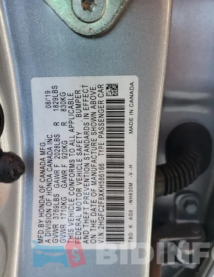 2HGFC2F8XKH586166 Photo# 12