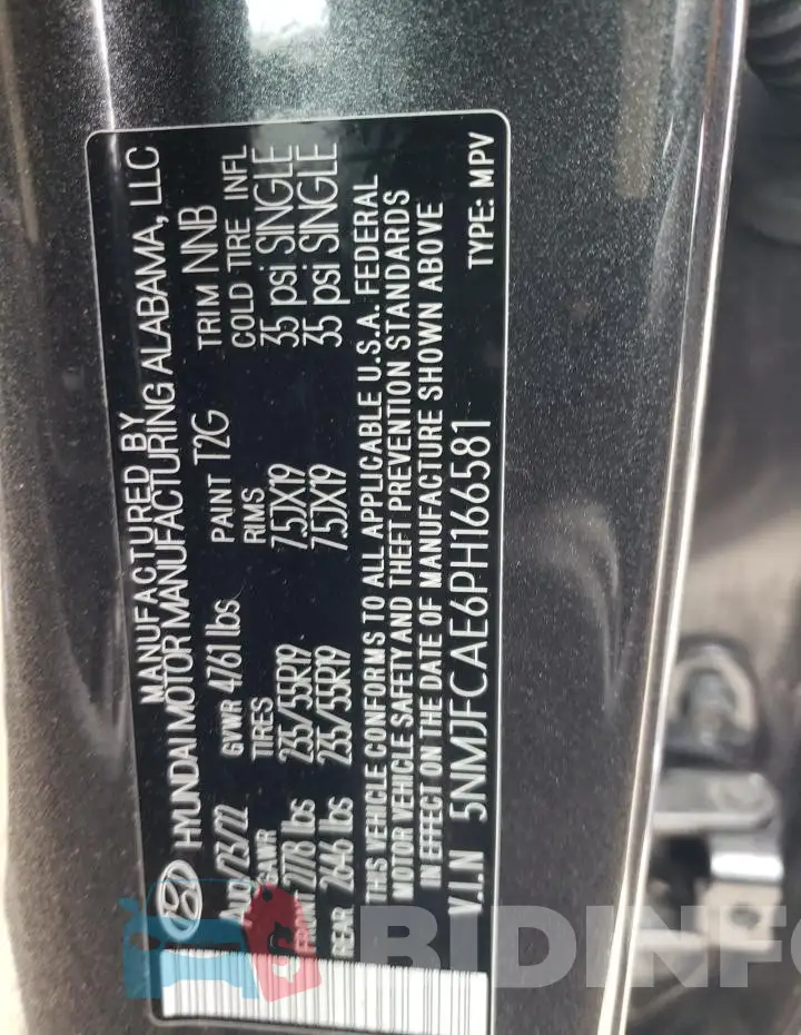 5NMJFCAE6PH166581 Photo# 13
