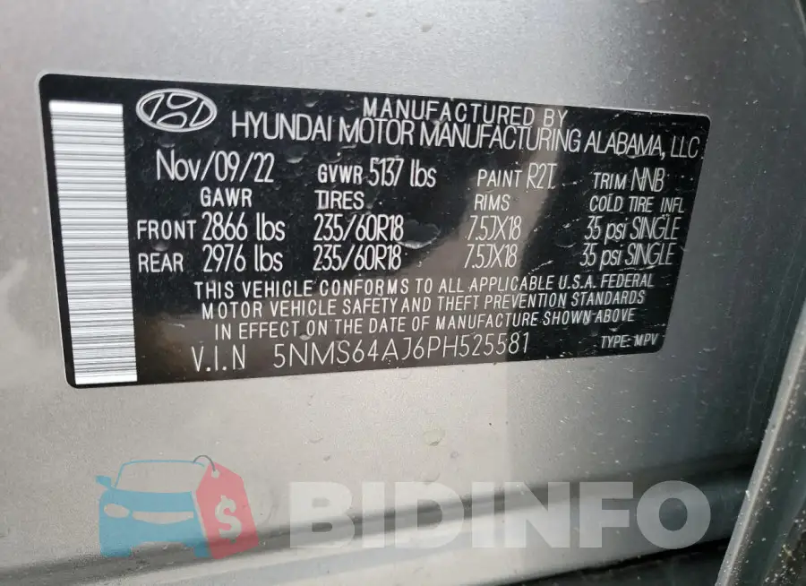 5NMS64AJ6PH525581 Photo# 13