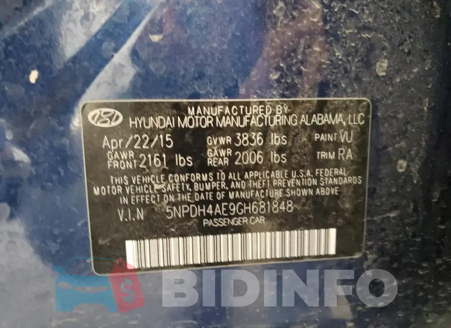 5NPDH4AE9GH681848 Photo# 12