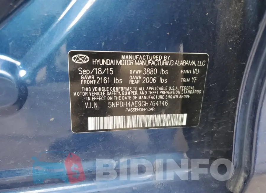 5NPDH4AE9GH764146 Photo# 12