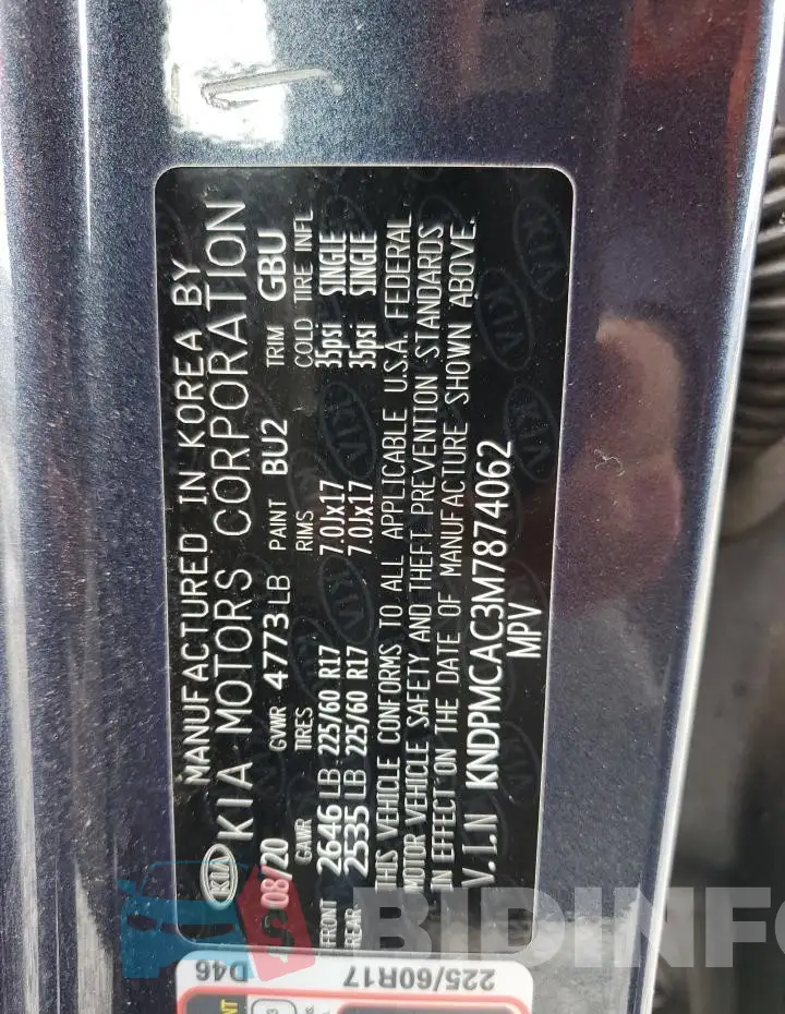 KNDPMCAC3M7874062 Photo# 14