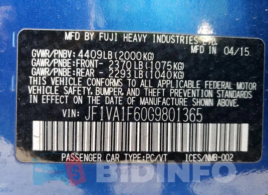 JF1VA1F60G9801365 Photo# 12