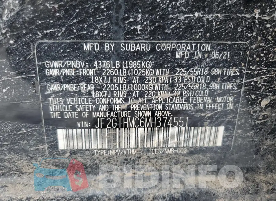 JF2GTHMC6MH374551 Photo# 13