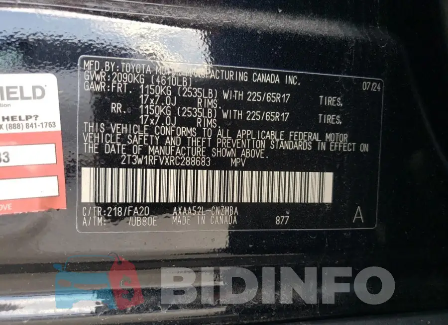 2T3W1RFVXRC288683 Photo# 13