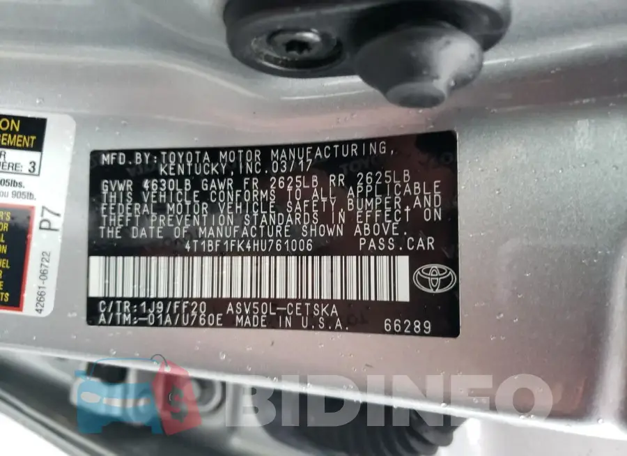 4T1BF1FK4HU761006 Photo# 12