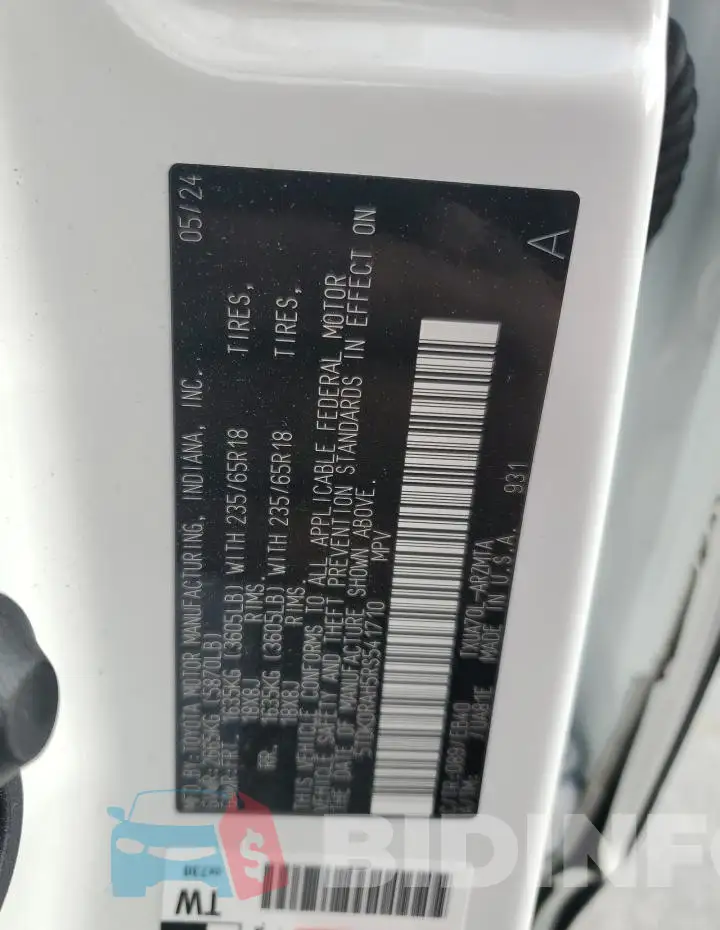 5TDKDRAH5RS541710 Photo# 13