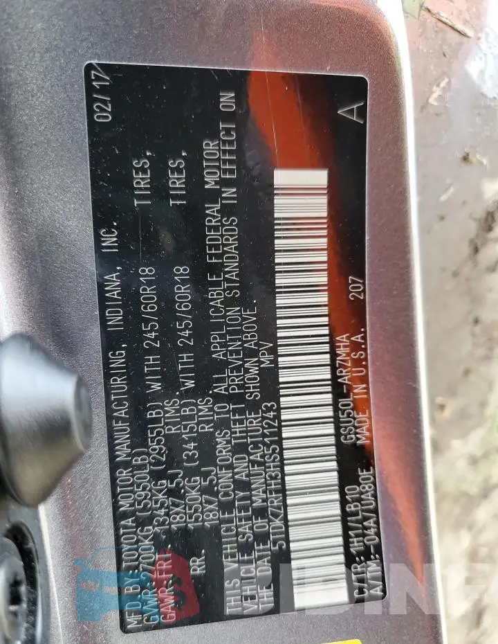 5TDKZRFH3HS511243 Photo# 13