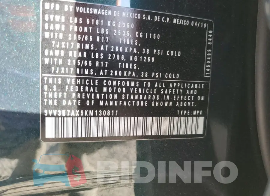 3VV3B7AX9KM130811 Photo# 13
