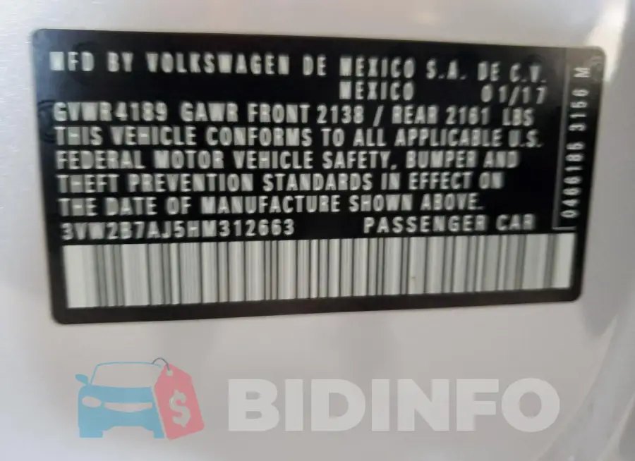 3VW2B7AJ5HM312663 Photo# 13