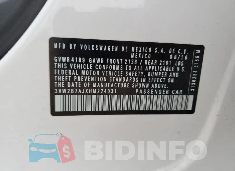 3VW2B7AJXHM224031 Photo# 12